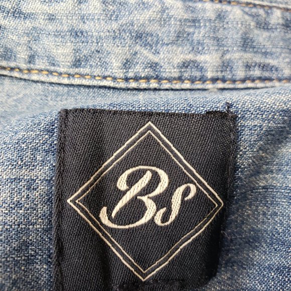 NWT Blake Shelton Mens Blue Denim Shirt Pearl Snap Western Guitar Pick Raw Hem - Picture 9 of 11